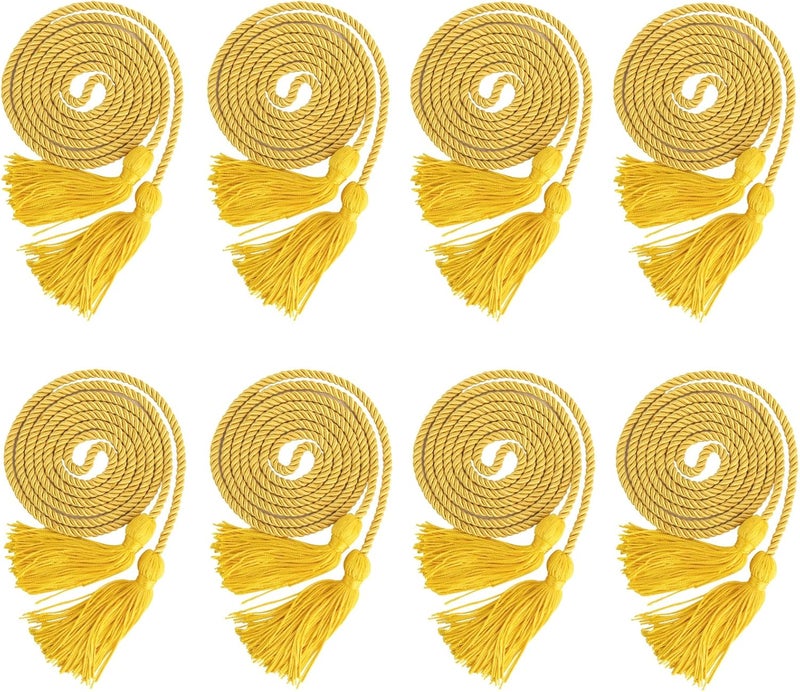 Cidenbio Graduation Cords Bulk 8 PCS Honor Cords for Graduation Ropes Gold Grad Cord 67" Long Braided Cord with Tassels Yellow Grad Accessories for Bachelor Master Honor Ropes for Decorations Bachelor Gown - Image 1